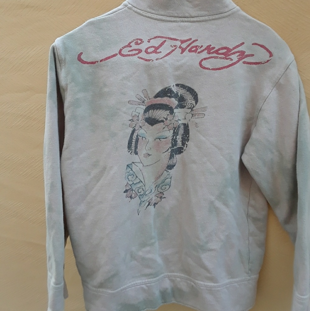 ED HARDY OFF WHITE ZIPPER JACKET WITH POCKETS